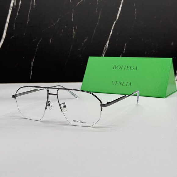 NEW BOTTEGA VENETA BV1109O 001 SILVER AVIATOR UNISEX EYEGLASSES - Picture 1 of 11